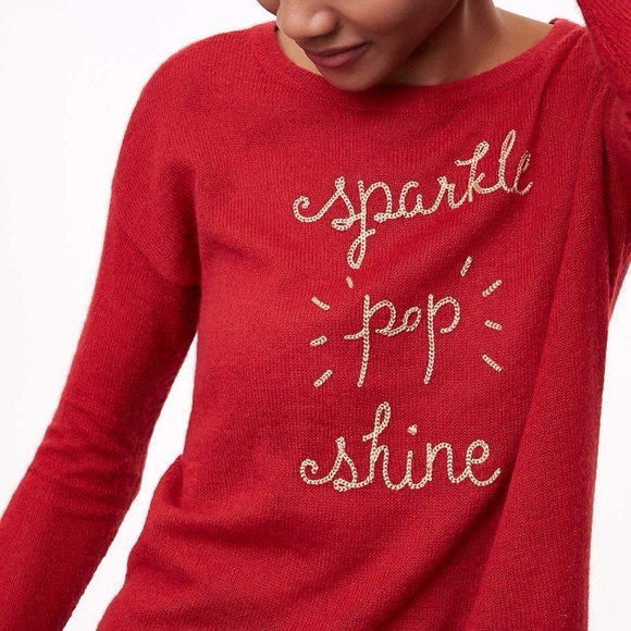 Loft Sparkle Pop Shine Embroidered Sweater 💗 Red & Gold - Picture 3 of 16
